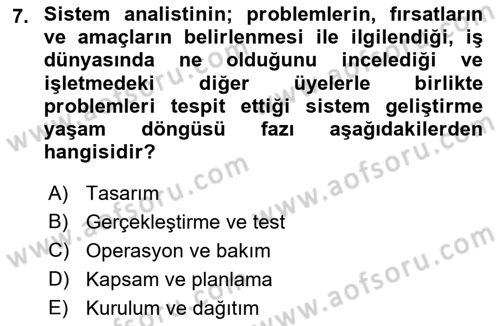 Sistem Analizi Ve Tasarımı Dersi 2019 - 2020 Yılı (Vize) Ara Sınavı 7. Soru