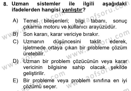 Sistem Analizi Ve Tasarımı Dersi Ara Sınavı Deneme Sınav Soruları 8. Soru