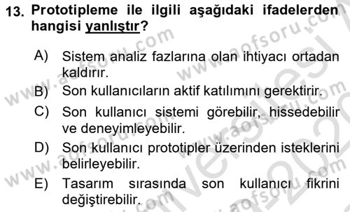 Sistem Analizi Ve Tasarımı Dersi 2019 - 2020 Yılı (Final) Dönem Sonu Sınav Soruları 13. Soru