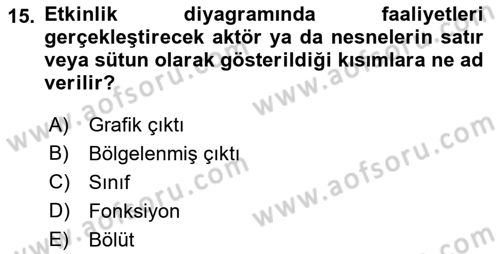 Sistem Analizi Ve Tasarımı Dersi 2019 - 2020 Yılı (Final) Dönem Sonu Sınav Soruları 15. Soru