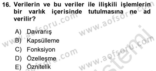 Sistem Analizi Ve Tasarımı Dersi 2019 - 2020 Yılı (Final) Dönem Sonu Sınav Soruları 16. Soru