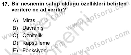 Sistem Analizi Ve Tasarımı Dersi 2019 - 2020 Yılı (Final) Dönem Sonu Sınav Soruları 17. Soru