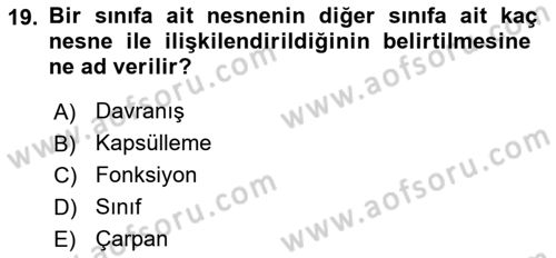 Sistem Analizi Ve Tasarımı Dersi 2019 - 2020 Yılı (Final) Dönem Sonu Sınav Soruları 19. Soru