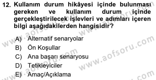 Sistem Analizi Ve Tasarımı Dersi 2020 - 2021 Yılı Yaz Okulu Sınav Soruları 12. Soru