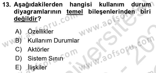 Sistem Analizi Ve Tasarımı Dersi 2020 - 2021 Yılı Yaz Okulu Sınav Soruları 13. Soru