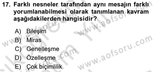 Sistem Analizi Ve Tasarımı Dersi 2020 - 2021 Yılı Yaz Okulu Sınav Soruları 17. Soru
