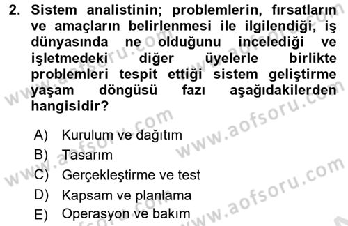 Sistem Analizi Ve Tasarımı Dersi 2020 - 2021 Yılı Yaz Okulu Sınav Soruları 2. Soru