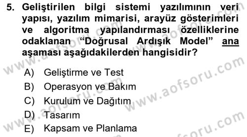 Sistem Analizi Ve Tasarımı Dersi 2020 - 2021 Yılı Yaz Okulu Sınav Soruları 5. Soru