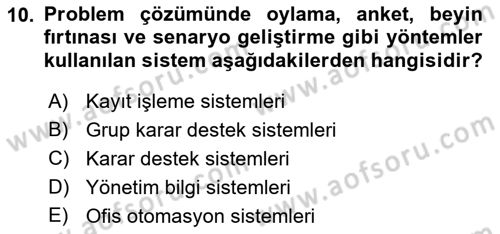 Sistem Analizi Ve Tasarımı Dersi Ara Sınavı Deneme Sınav Soruları 10. Soru