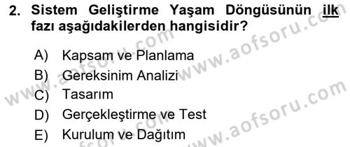 Sistem Analizi Ve Tasarımı Dersi Ara Sınavı Deneme Sınav Soruları 2. Soru