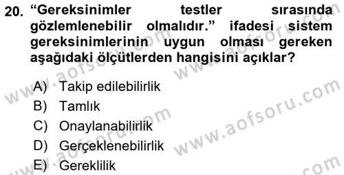 Sistem Analizi Ve Tasarımı Dersi Ara Sınavı Deneme Sınav Soruları 20. Soru