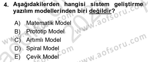 Sistem Analizi Ve Tasarımı Dersi Ara Sınavı Deneme Sınav Soruları 4. Soru