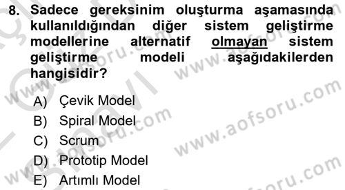 Sistem Analizi Ve Tasarımı Dersi Ara Sınavı Deneme Sınav Soruları 8. Soru