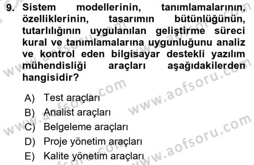 Sistem Analizi Ve Tasarımı Dersi Ara Sınavı Deneme Sınav Soruları 9. Soru
