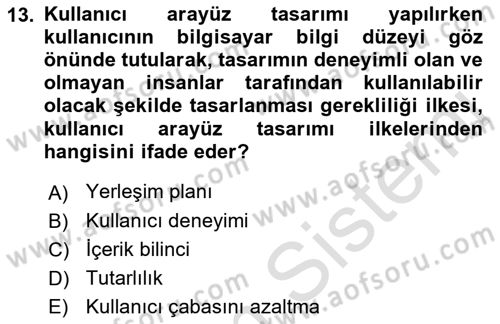 Sistem Analizi Ve Tasarımı Dersi 2021 - 2022 Yılı (Final) Dönem Sonu Sınav Soruları 13. Soru