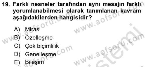 Sistem Analizi Ve Tasarımı Dersi 2021 - 2022 Yılı (Final) Dönem Sonu Sınav Soruları 19. Soru
