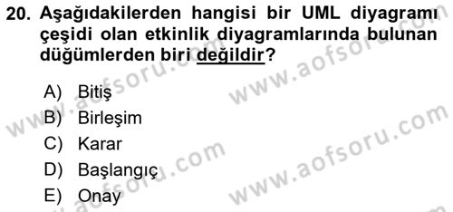 Sistem Analizi Ve Tasarımı Dersi 2021 - 2022 Yılı (Final) Dönem Sonu Sınav Soruları 20. Soru