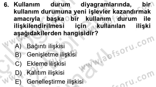 Sistem Analizi Ve Tasarımı Dersi 2021 - 2022 Yılı (Final) Dönem Sonu Sınav Soruları 6. Soru