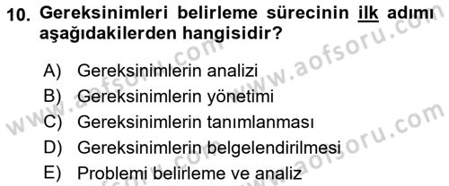 Sistem Analizi Ve Tasarımı Dersi 2021 - 2022 Yılı Yaz Okulu Sınav Soruları 10. Soru