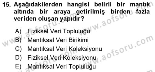 Sistem Analizi Ve Tasarımı Dersi 2021 - 2022 Yılı Yaz Okulu Sınav Soruları 15. Soru