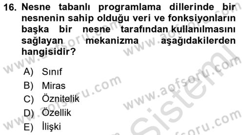 Sistem Analizi Ve Tasarımı Dersi 2021 - 2022 Yılı Yaz Okulu Sınav Soruları 16. Soru