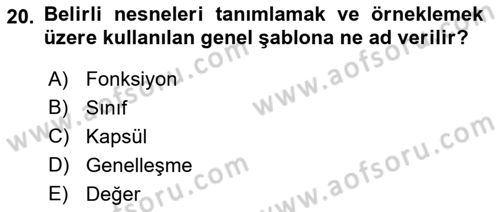Sistem Analizi Ve Tasarımı Dersi 2021 - 2022 Yılı Yaz Okulu Sınav Soruları 20. Soru