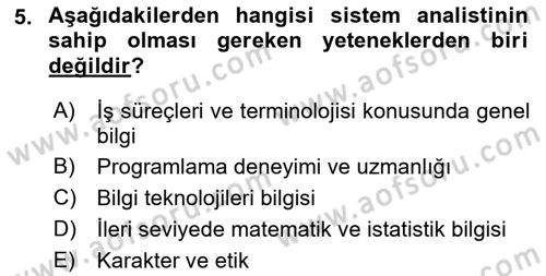 Sistem Analizi Ve Tasarımı Dersi 2021 - 2022 Yılı Yaz Okulu Sınav Soruları 5. Soru