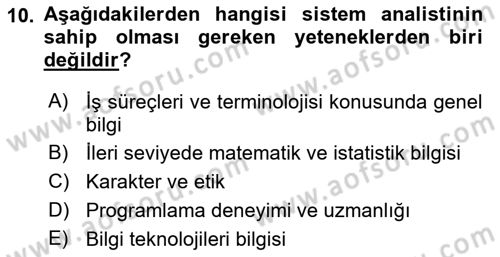 Sistem Analizi Ve Tasarımı Dersi 2022 - 2023 Yılı (Vize) Ara Sınav Soruları 10. Soru