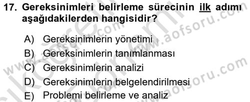 Sistem Analizi Ve Tasarımı Dersi 2022 - 2023 Yılı (Vize) Ara Sınav Soruları 17. Soru