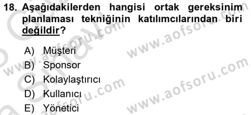 Sistem Analizi Ve Tasarımı Dersi Ara Sınavı Deneme Sınav Soruları 18. Soru