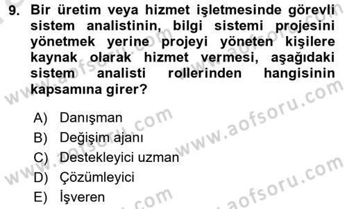 Sistem Analizi Ve Tasarımı Dersi Ara Sınavı Deneme Sınav Soruları 9. Soru