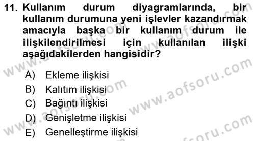 Sistem Analizi Ve Tasarımı Dersi 2022 - 2023 Yılı (Final) Dönem Sonu Sınav Soruları 11. Soru