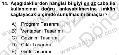 Sistem Analizi Ve Tasarımı Dersi 2022 - 2023 Yılı (Final) Dönem Sonu Sınav Soruları 14. Soru