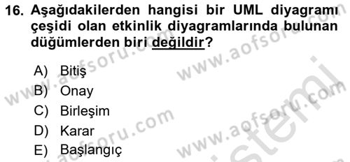 Sistem Analizi Ve Tasarımı Dersi 2022 - 2023 Yılı (Final) Dönem Sonu Sınav Soruları 16. Soru