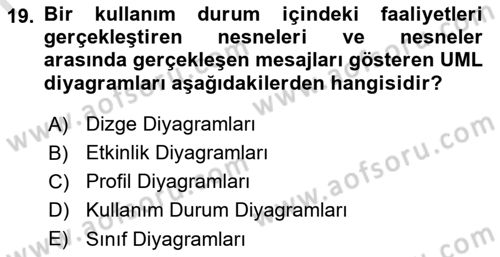 Sistem Analizi Ve Tasarımı Dersi 2022 - 2023 Yılı (Final) Dönem Sonu Sınav Soruları 19. Soru