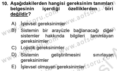 Sistem Analizi Ve Tasarımı Dersi 2022 - 2023 Yılı Yaz Okulu Sınav Soruları 10. Soru