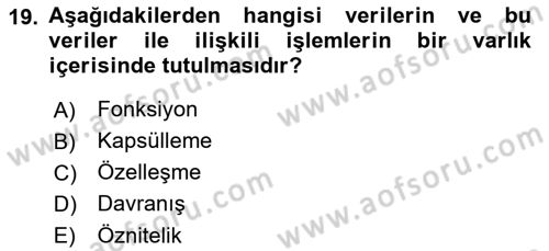 Sistem Analizi Ve Tasarımı Dersi 2022 - 2023 Yılı Yaz Okulu Sınav Soruları 19. Soru