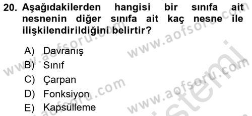 Sistem Analizi Ve Tasarımı Dersi 2022 - 2023 Yılı Yaz Okulu Sınav Soruları 20. Soru