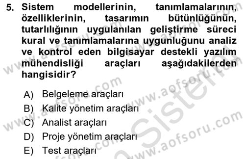 Sistem Analizi Ve Tasarımı Dersi 2022 - 2023 Yılı Yaz Okulu Sınav Soruları 5. Soru