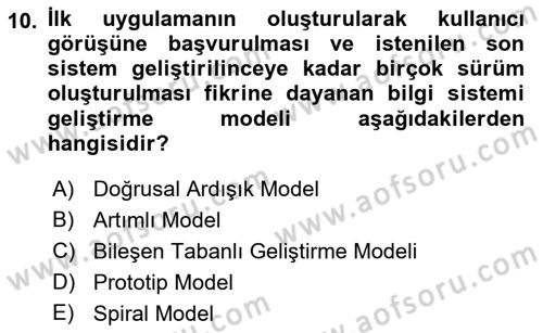 Sistem Analizi Ve Tasarımı Dersi 2023 - 2024 Yılı (Vize) Ara Sınav Soruları 10. Soru