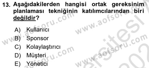 Sistem Analizi Ve Tasarımı Dersi Ara Sınavı Deneme Sınav Soruları 13. Soru