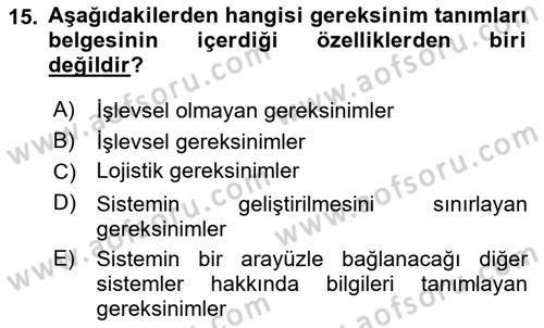 Sistem Analizi Ve Tasarımı Dersi 2023 - 2024 Yılı (Vize) Ara Sınav Soruları 15. Soru