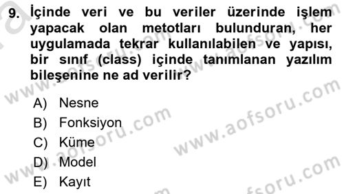 Sistem Analizi Ve Tasarımı Dersi Ara Sınavı Deneme Sınav Soruları 9. Soru