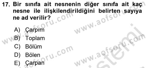 Sistem Analizi Ve Tasarımı Dersi 2023 - 2024 Yılı (Final) Dönem Sonu Sınav Soruları 17. Soru