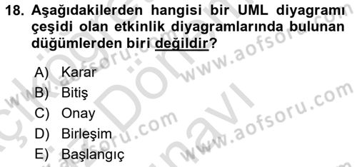 Sistem Analizi Ve Tasarımı Dersi 2023 - 2024 Yılı (Final) Dönem Sonu Sınav Soruları 18. Soru