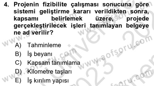 Sistem Analizi Ve Tasarımı Dersi 2023 - 2024 Yılı (Final) Dönem Sonu Sınav Soruları 4. Soru
