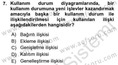 Sistem Analizi Ve Tasarımı Dersi 2023 - 2024 Yılı (Final) Dönem Sonu Sınav Soruları 7. Soru