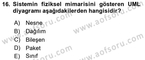 Sistem Analizi Ve Tasarımı Dersi 2023 - 2024 Yılı Yaz Okulu Sınav Soruları 16. Soru