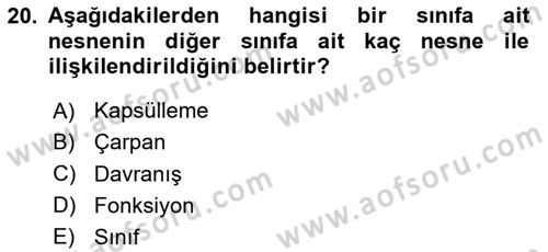 Sistem Analizi Ve Tasarımı Dersi 2023 - 2024 Yılı Yaz Okulu Sınav Soruları 20. Soru