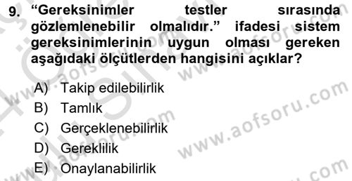 Sistem Analizi Ve Tasarımı Dersi 2023 - 2024 Yılı Yaz Okulu Sınav Soruları 9. Soru